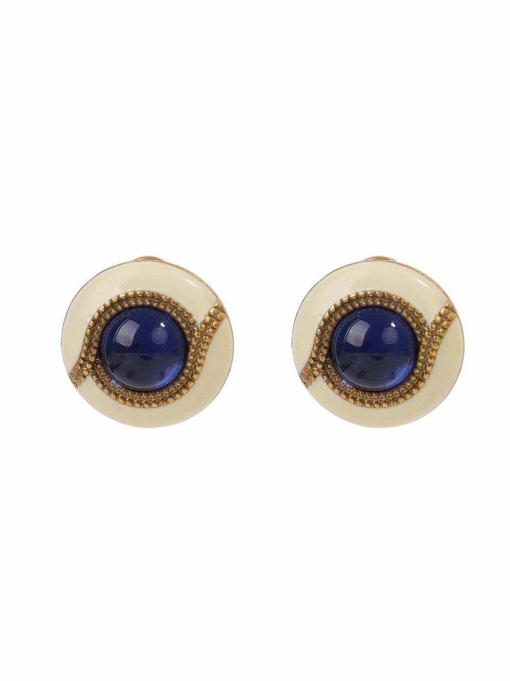 Classic Cream and Blue Round Stud Earrings with 925s silver posts